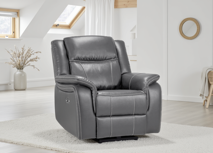 Galaxy Tech Electric Recliner Armchair Grey Leather