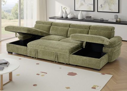 Hudson Sofabed Green U Shape Corner