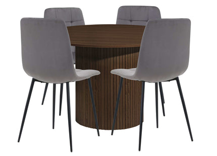 Axel Round Fluted Dining Table with 4 Fabric Chairs