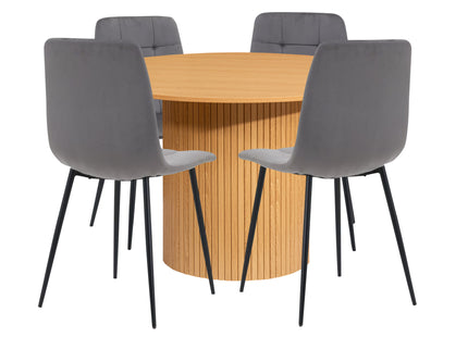 Axel Round Fluted Dining Table with 4 Fabric Chairs