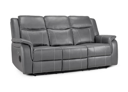 Galaxy Tech Electric Recliner 3 Seater Grey Leather