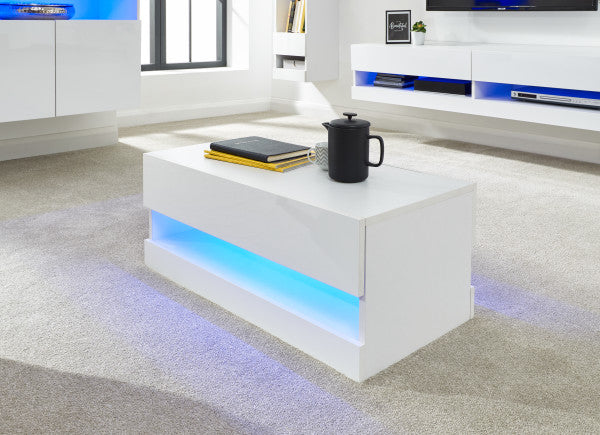 Galicia White Coffee Table - LED Light