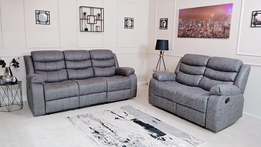 Grey Suede Fabric Sofa 3+2