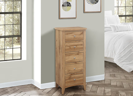 Hampstead 5‑Drawer Tall Chest in Oak – Stylish Bedroom Storage