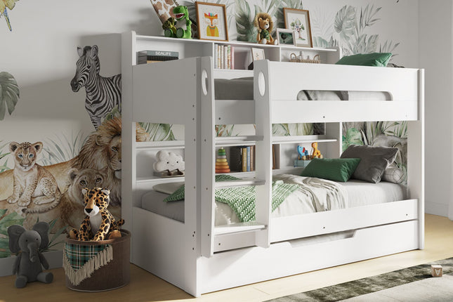 Interstellar Bunk Bed with Shelving White