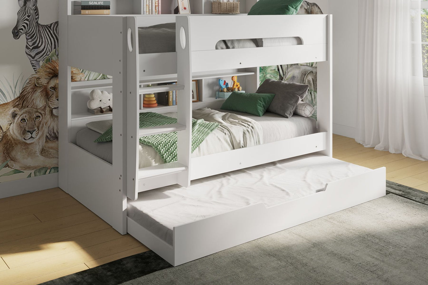 Interstellar Bunk Bed with Shelving White