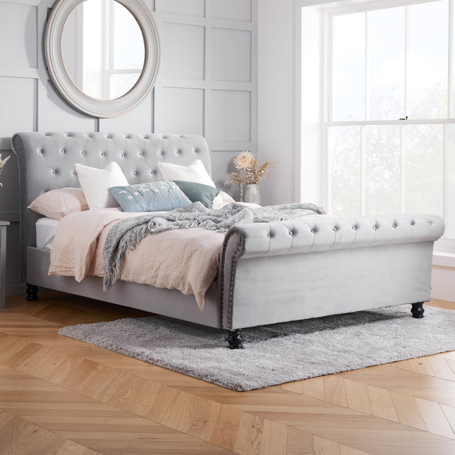 Opulence Fabric Bed Frame Grey Velvet