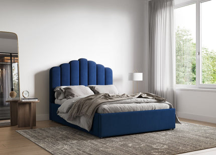 Poseidon Silver/Navy Velvet Ottoman Bed