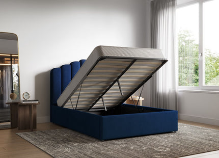 Poseidon Silver/Navy Velvet Ottoman Bed
