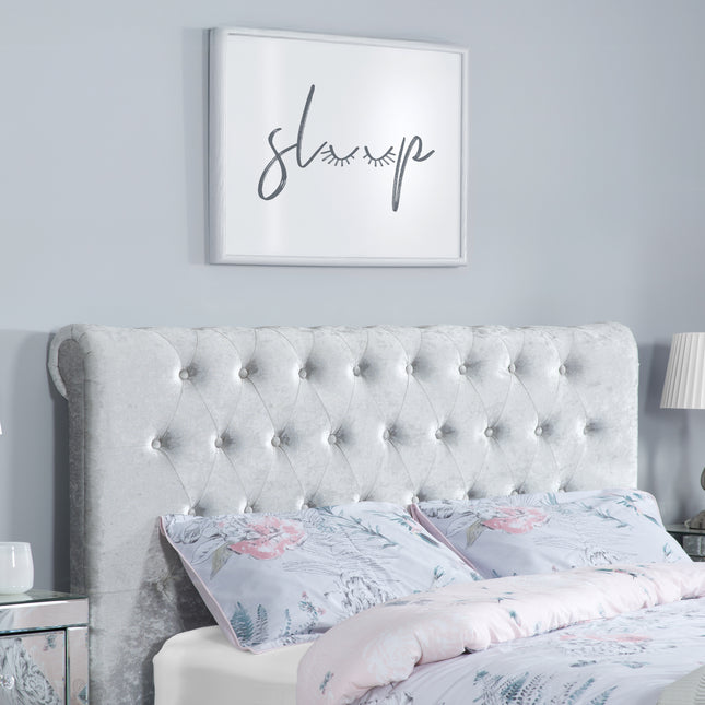 Sienna Fabric Side Ottoman Bed in Steel Crushed Velvet