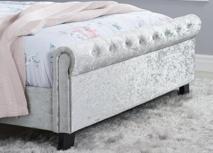 Sienna Fabric Side Ottoman Bed in Steel Crushed Velvet