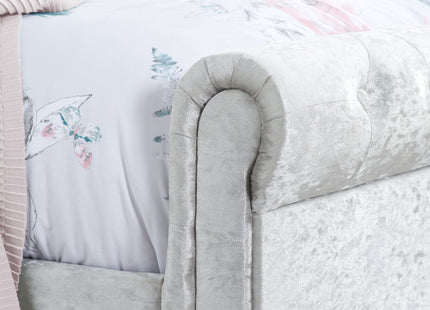 Sienna Fabric Side Ottoman Bed in Steel Crushed Velvet