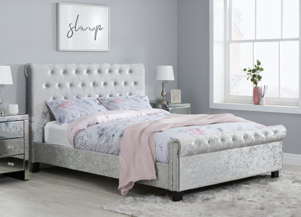 Sienna Fabric Side Ottoman Bed in Steel Crushed Velvet