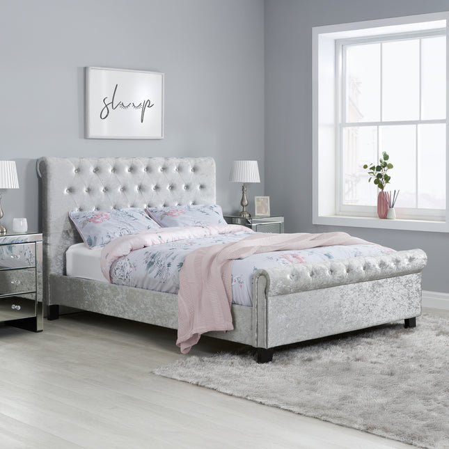 Sienna Fabric Side Ottoman Bed in Steel Crushed Velvet