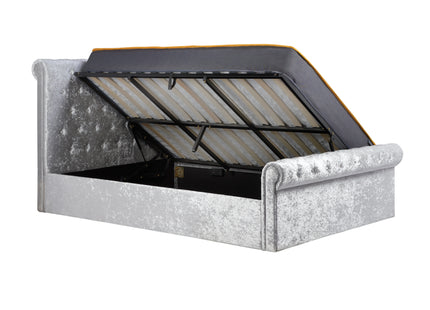 Sienna Fabric Side Ottoman Bed in Steel Crushed Velvet