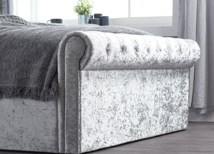 Sienna Fabric Side Ottoman Bed in Steel Crushed Velvet