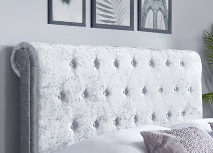 Sienna Fabric Side Ottoman Bed in Steel Crushed Velvet