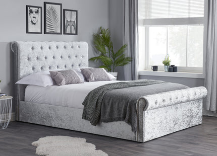Sienna Fabric Side Ottoman Bed in Steel Crushed Velvet