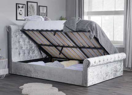 Sienna Fabric Side Ottoman Bed in Steel Crushed Velvet