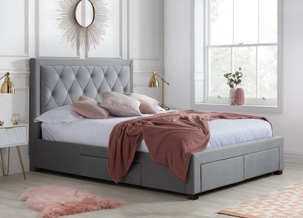 Woodbury Fabric Bed Frame in Grey Velvet