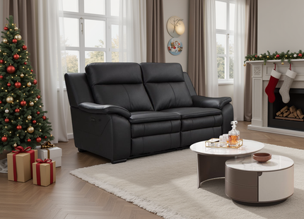 Boston Genuine Leather Electric Recliner Sofa Black 2 Seater