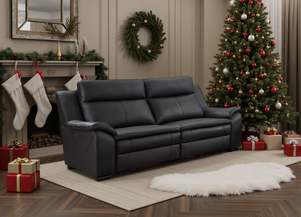 Boston Genuine Leather Electric Recliner Sofa Black 3 Seater