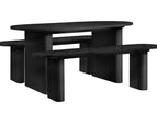 Black / AXEL OVAL FLUTED DINING TABLE WALNUT WITH 2 BENCHES
