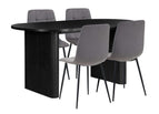 Black / AXEL OVAL FLUTED DINING TABLE WALNUT WITH 4 FABRIC CHAIRS