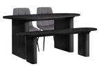 Black / AXEL OVAL FLUTED DINING TABLE WALNUT WITH 2 FABRIC CHAIRS 1 BENCH