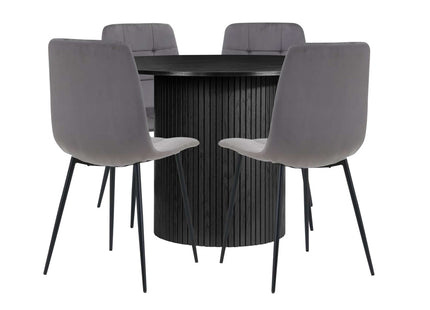 Axel Round Fluted Dining Table with 4 Fabric Chairs