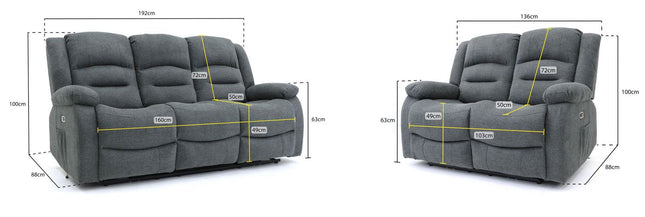 Alva Electric Recliner Sofa Graphite 3+2SET