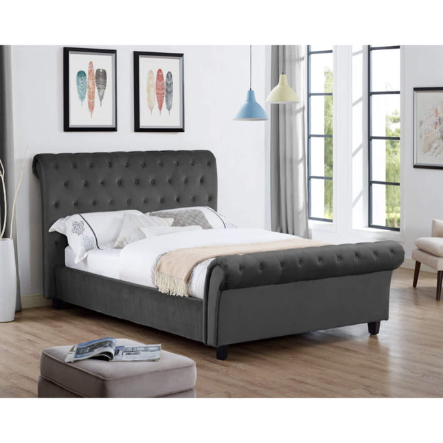 Casablanca Smoke Grey Velvet Bed