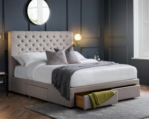 Wilton 180cm Superking Grey Linen Style Fabric Storage Bed with 4 Drawers