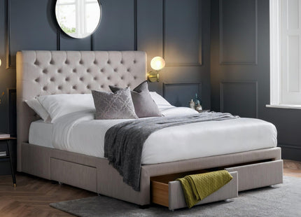 Wilton 135cm Double Grey Linen Style Fabric Storage Bed with 4 Drawers