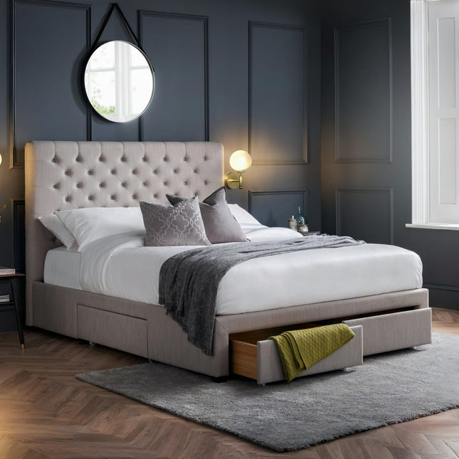 Wilton 135cm Double Grey Linen Style Fabric Storage Bed with 4 Drawers