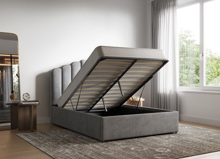 Poseidon Silver/Navy Velvet Ottoman Bed