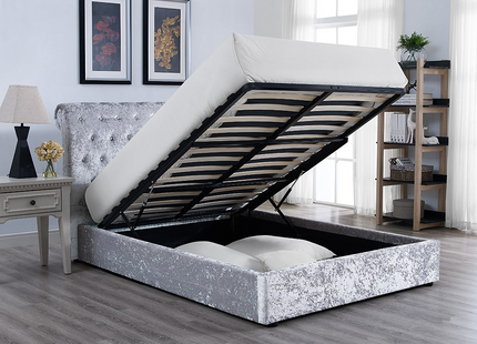 Casablanca Crushed Velvet Sleigh Bed - Ottoman Storage Kingsize