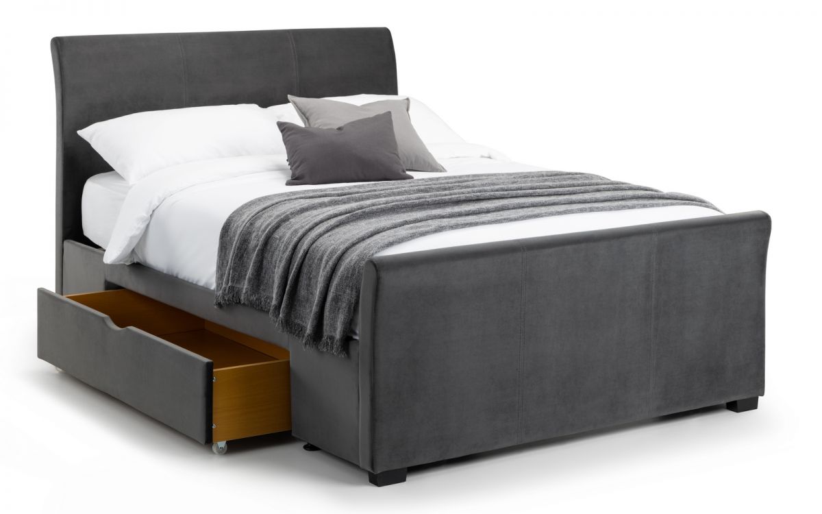 Capri Dark Grey Velvet Bed with Drawers