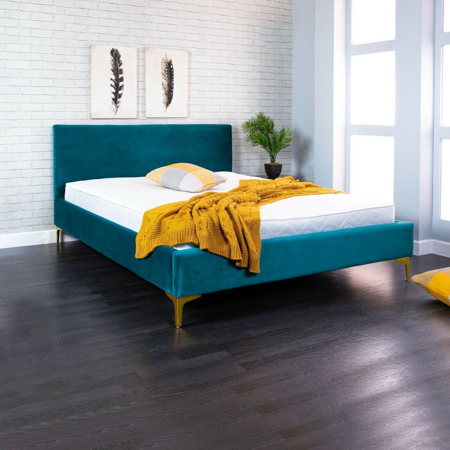 Plush Teal Bed Frame Double